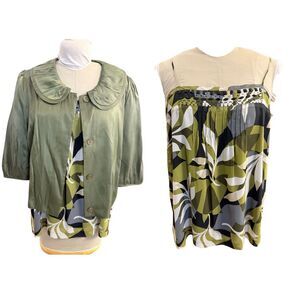 Josephine Chaus Floral Print Cami W/Satin Button Front Jacket 2Pcs Sz. 14